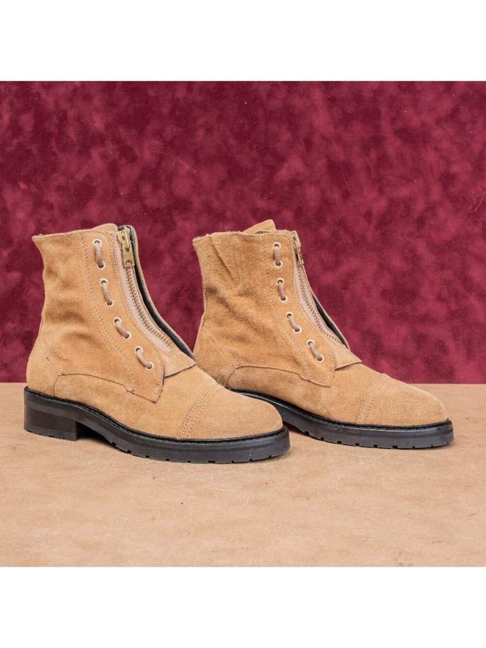 AllSaints Women Tan Suede Front Zip Fashion Ankle Combat Boots sz 9US EUR39